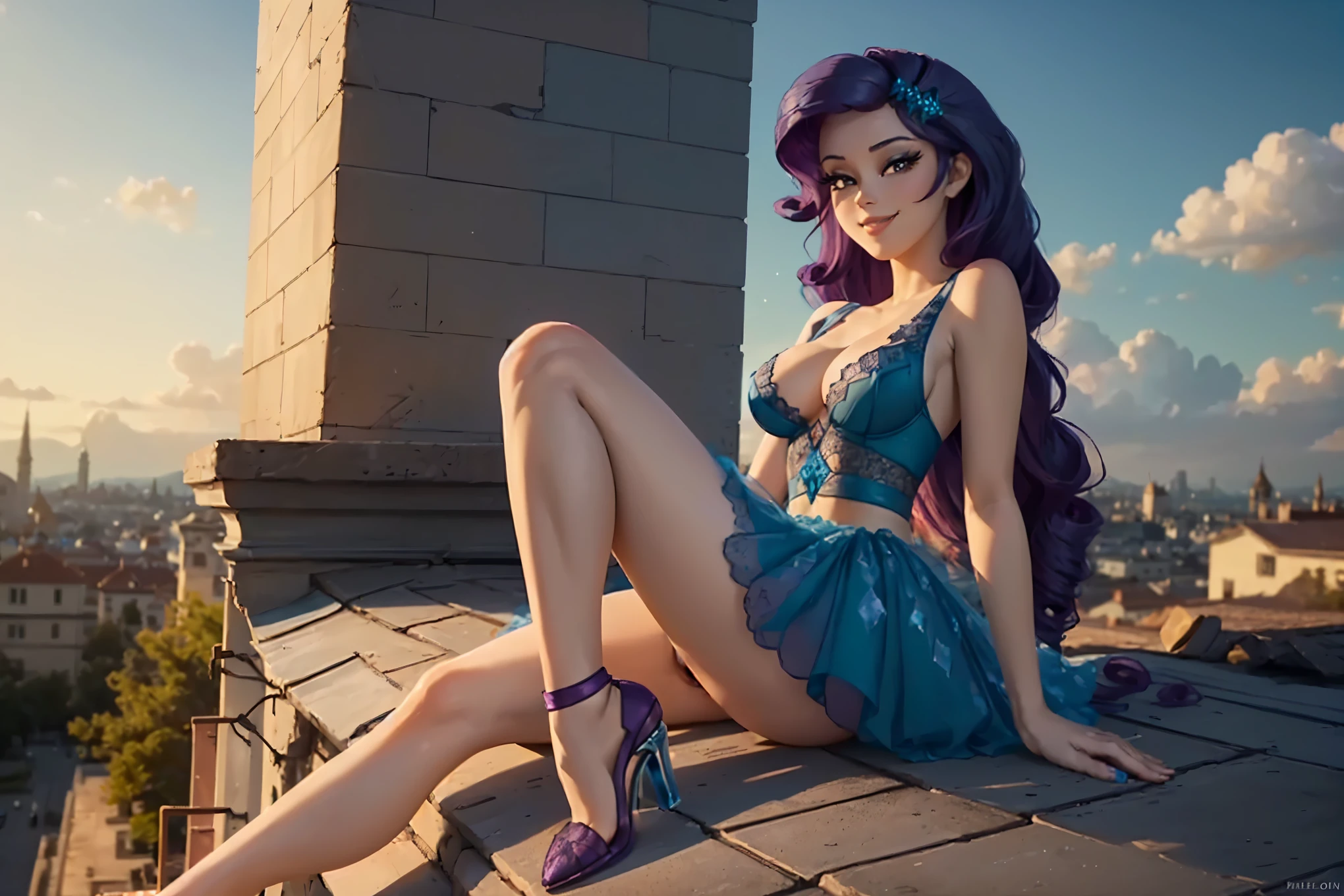 (((beautiful female body))),(((rarity as a sweet charming hot seductive horny girl))) ,(((sit on the ledge of rooftop wide spread legs)))), (((outdoor))),(((landscape in background))),(((lewd and erotic posing))), (((happy wicked smile))) ,(((wear light blue sheer lace transparent see through very short prom dress))) ,(((((vagina is visible))))), (((upskirt view))) , breasts are visible , (((wear high heels))) , golden bracelets , big breasts , lush breasts , Bulky Breasts , voluminous breasts , eye contact, high quality , detailed , wallpaper , realistic , feet are visible ,(((look at to viewer))),(((bare belly))),(((side close view)))