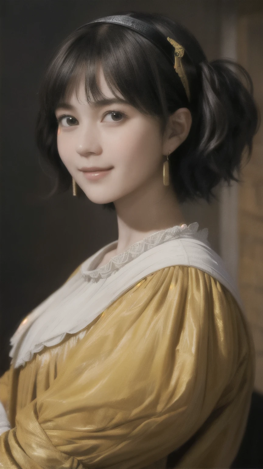 221 Short Hair, 20-year-old woman, A kind smile, (Luxurious stables), (Rembrandt-style painting), (Focus on the face, Written boundary depth)