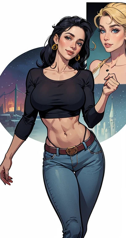 mulher de 35 anos, Jennifer Connelly very long to the waist and half curly with bangs, seios pequenos, olhos grandes com um brilho apaixonado, olhos verdes mel, Um lindo sorriso, vestindo uma camiseta preta longa com um terno feminino verde e jeans, in a serious and sweet comic-style pose, alta qualidade Jennifer Connelly personagem mulher estilo atompunk Fiona rainha Anna de Arendelle com marcas de guerras Imagem de desenho animado de uma mulher .Ilustra??o estilo desenho animado, estilo de arte dos desenhos animados, estilo de arte dos desenhos animados, digital illustration style, estilo atompunk design de personagens altamente detalhado, arte digital detalhada coragem, Forest fan art, Design de personagens de retrato, beautiful digital illustration, retrato de alta qualidade, Arte em quadrinhos, mulher jovem cabelo com transas lindas . Queen Anna of ArendelleBeautiful lined eyes Medium large bust and wonderful sexy clothes. image expression of sexual desire from waist to head illustration Queen Anne of Arendelle atompunk style Fallout 4 style pose playboy magazine sensual witch Character cartoon style facial expression happy beautiful smile and six medium small portrait mode waist up with lots of gold around her other stones portrait precious mode waist up queen of the south Jennifer Connelly GTA scenery dominatrix gold coins chest with jewelry with her boyfriend, um homem com barba preta, armado com um estilo militar, Jennifer Connelly Turnaround sheet Creates multiple images in different poses of the same cartoon character:1.2), southern Brazilian woman Gaúcha draw ART Artline white background woman Cartoon image of a woman , roupas sensuais , garota super valente destemida , cartoon style illustration, estilo de arte dos desenhos animados, estilo de arte dos desenhos animados, digital illustration style, design de personagens altamente detalhado, arte digital detalhada fofa, City fan art, design de person