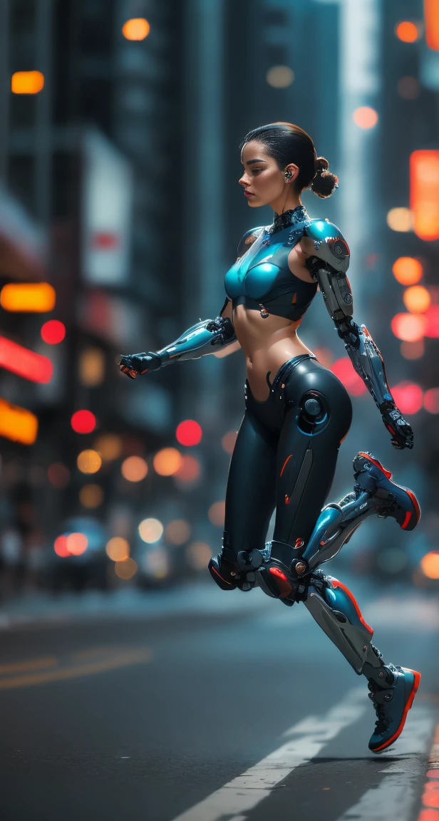 A female cyborg riding a high-tech motorcycle on the street, (side view, Half-turn:1.2), lying down, dancing, jumping, shooting, crying, masturbating, high quality, Absurd, Masterpiece, Beautiful, complex parts, 1/2 body crops, slender body, Beautiful figure, Magnificent Anatomy, (complex parts:1.12), HDR, (complex parts, hyper detail:1.15), (natural skin textures, Hyperrealistic, soft light, Spicy:1.2)