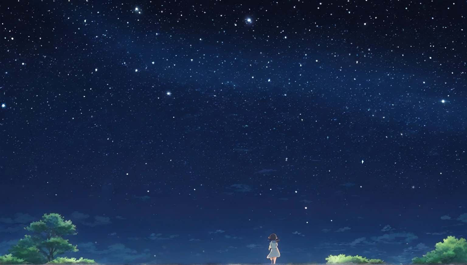 summer night，starry sky，dark light,Ghibli style, high quality