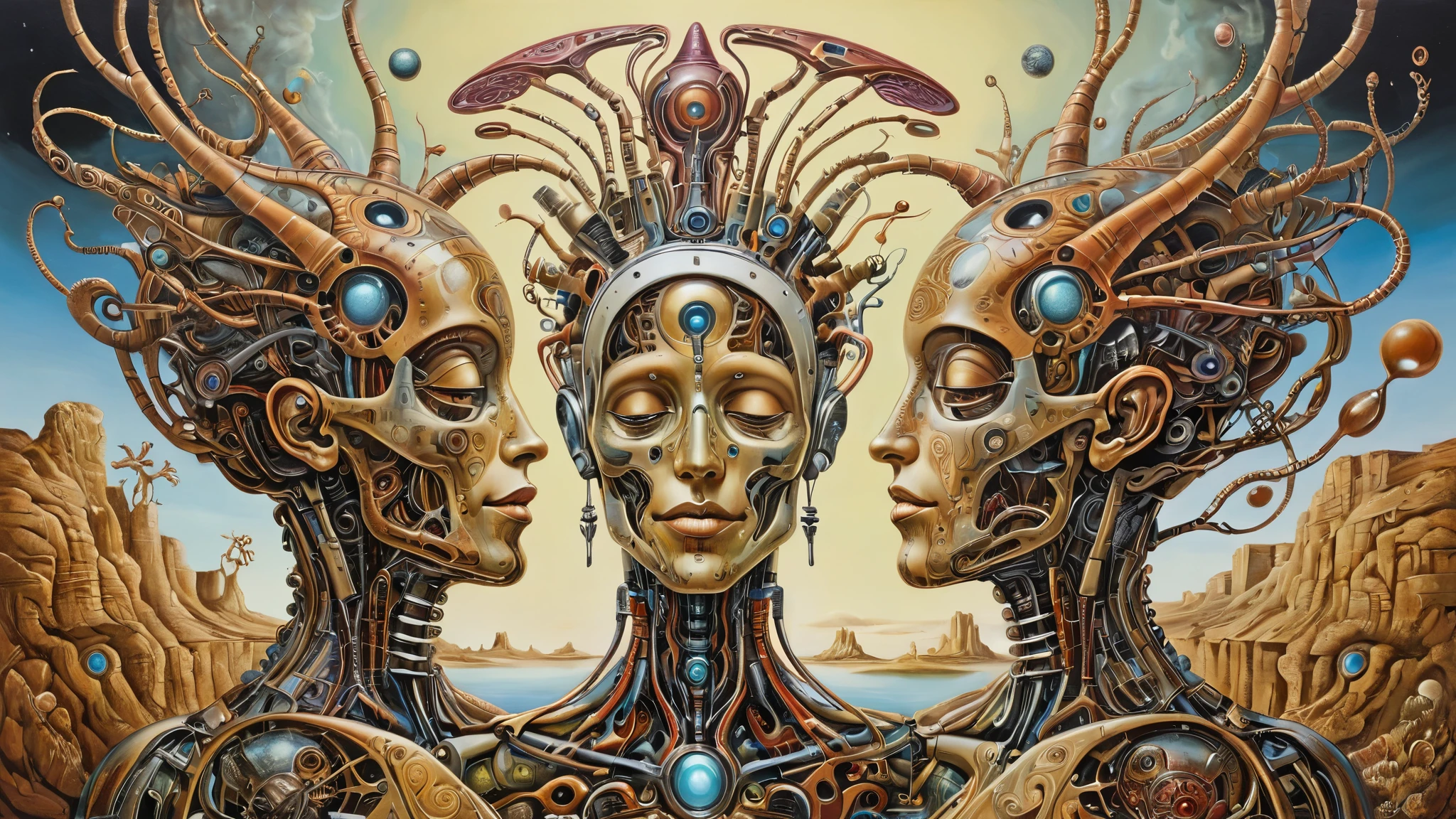 art robotique psychédélique, surreal painting, intricate details, best quality, chef-d'artwork