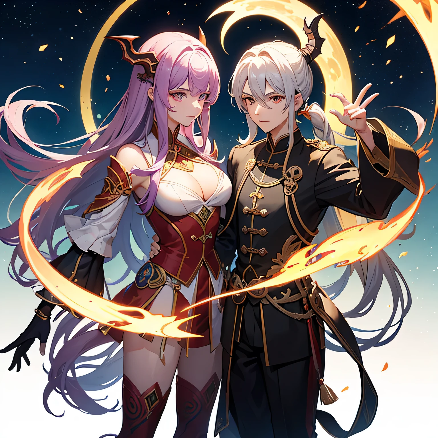 A dragon race immortal cultivator who is looking at the moon in the sky and performing immortal arts of moon qi absorption and sword qi Control