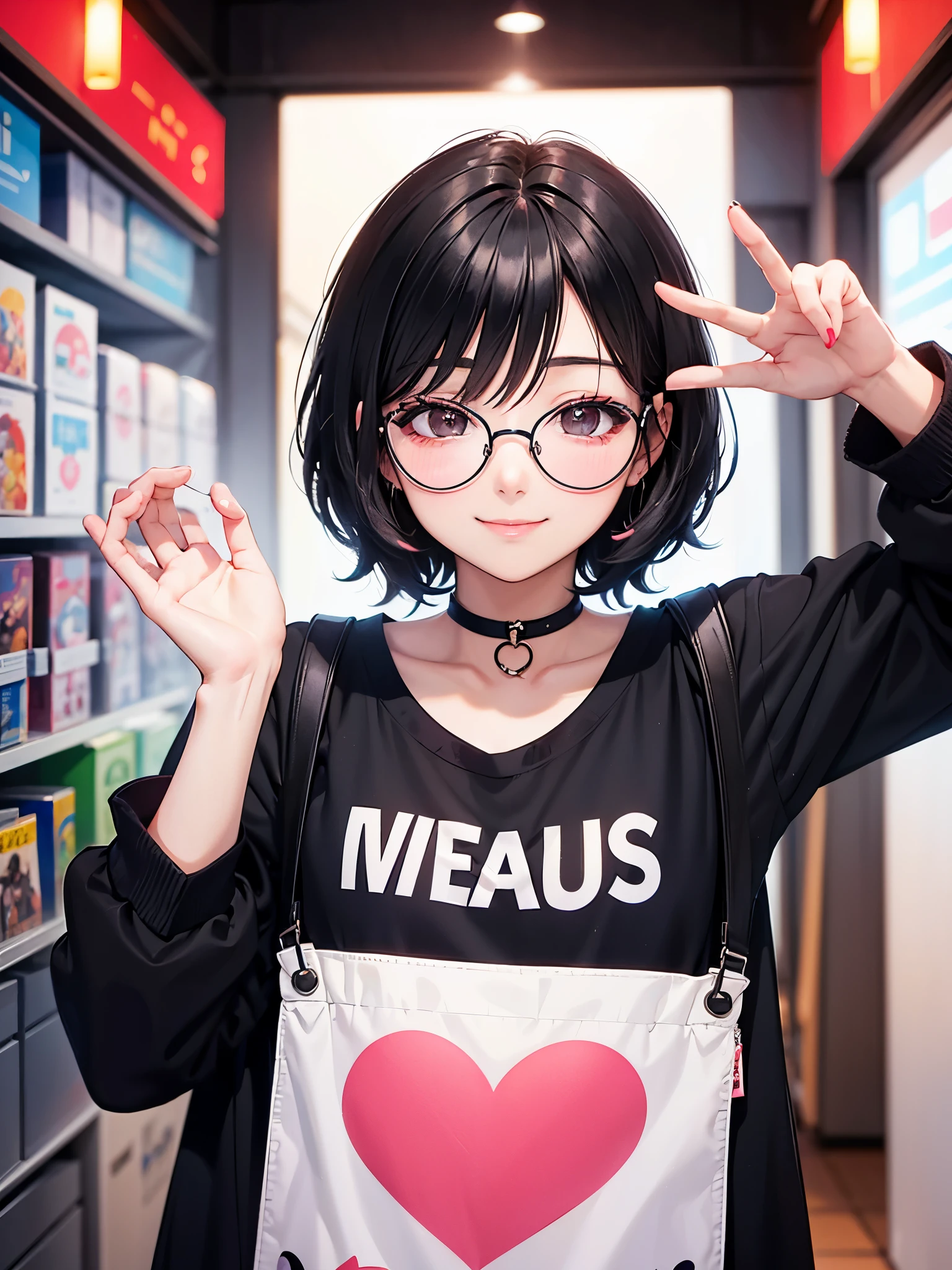 Black hair. Short hair. Anime girl. Asian girl. Ulzzang. Glasses. Smile. Spoken heart.