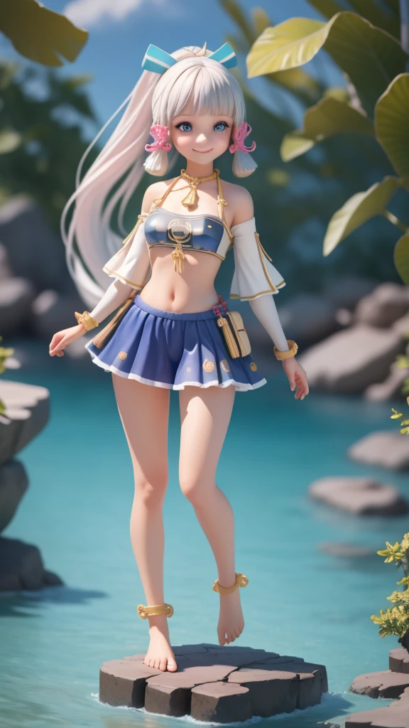 (Masterpiece), (Best Quality), (Ultra-detailed), (Full Body: 1.2) Teen Girl, Light and Detailed, Clear Smile, Full Body, Beautiful Hair, Modern Accessories, Bikini, barefoot.