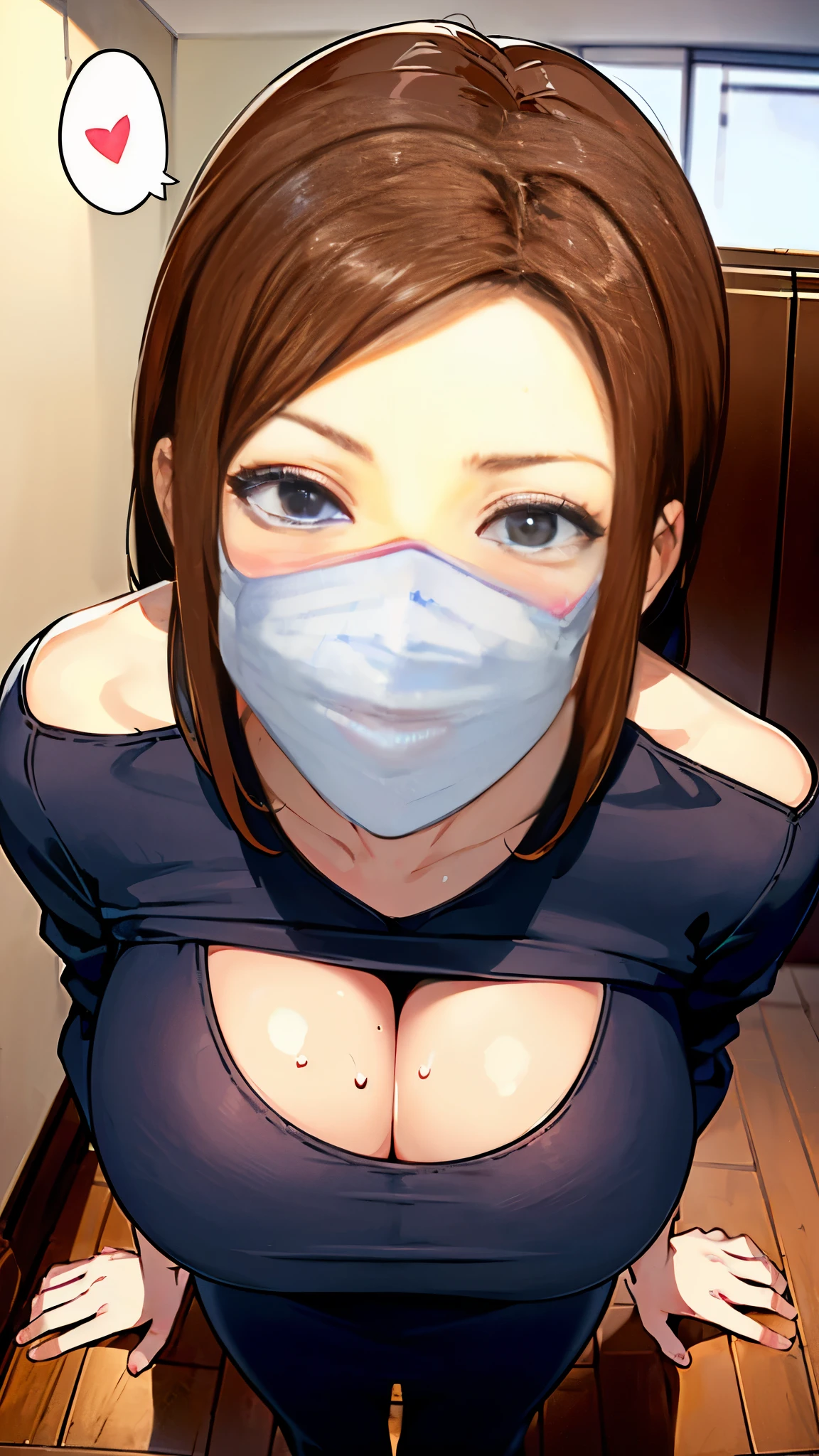 masterpiece,best qualtiy,1girl,blush,fellatio_under_mask,mask,breasts,hetero, (fellatio under mask:1.5), 

(be familiar with, masterpiece, highest quality, Complex),

cowboy shot, Kyoka Tachibana,

(((big breasts,))), 
1 girl, alone, 
cute eyes, beautiful face, perfect round butt, 
fit and body, female pervert,A woman who removes her mask and gives a blowjob、Close-up、


kitchen、indoor、Crouch、While wearing a mask、Open your mouth、Saliva、From feet to head、

alone, pale skin,
blue eyes, ((beautiful mature woman)),
(/black mask:1.5/, /Grey tight long dress with a large open neckline:1.2/ & thin cardigan), clavicle、Lazy face、/Black hair/, enchanting smile, naughty face, Sweat, vapor, embarrassed, blush, Excited, ((spoken heart, Lines、gasp, Sound effect))

、Full body diagram、accessorieodel standing)、Stylish、REAL、