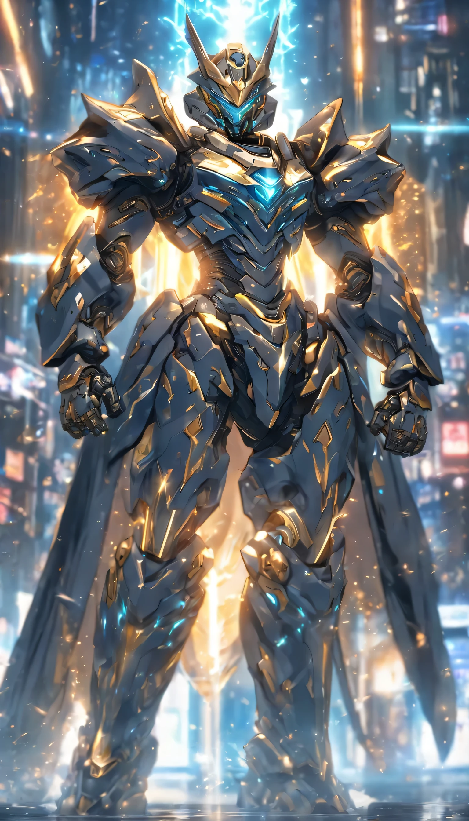 (full body shot)realistic,shiny,reflective,bioluminic, galactic cybernetic mask,mecha,(assassin:1.2),((((cloak)))),sh4g0d,GlowingRunes_golden,fullbody,cinemnatic,dark background,backlight,high contrast,an evil smirk, arm covered with tattoo, mecha armoured pants, 8 k octane render, game render, intricate artwork. octane render, trending on artstation hd, dan mumford. throwing energy in a fight (Dragon Guard  ARM, GLOVES), (glod, Silver), (MECHA CYBER  SHINY ARMORED SUIT, A PAIR MECHANICAL ARMOR:1.4), motion blur, ground destroyed. landscape view