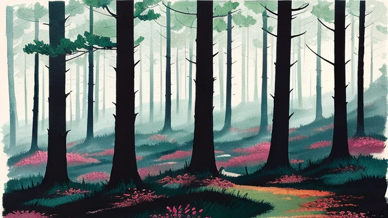 Ink Painting「Dusk Forest」 prompt: Dusk Forestの風景を描く。