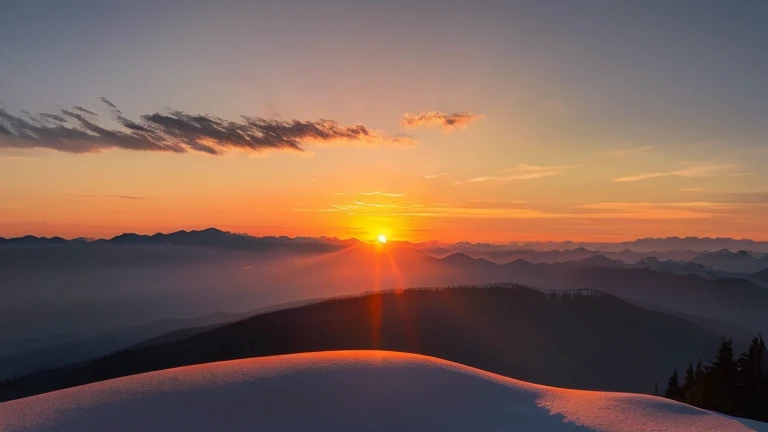 Ink Painting「Sunrise at the summit」 prompt: Draw a sunrise view from the top of a mountain。
