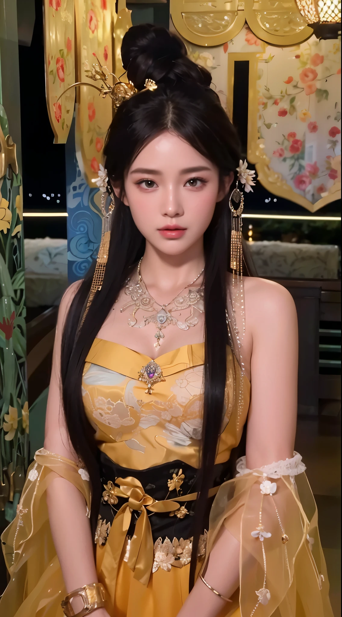 Game Art，CG Animation，Best image quality，Maximum resolution，8k，(A half-length photo)，(portrait)，(Head close-up)，(Rule of Thirds)，Unreal Engine 5 rendering works，20 year old girl，((Queen))，The eyes are very detailed，(Large Breasts)，Elegant and noble，Movie Lighting，Ray Tracing，Game CG，((3D Unreal Engine))，OC rendering reflection mode，4K，Ultra-clear，Translucent lace，Fair and plump figure，Pretty Face，Glossy Gel Coat，身着华贵礼服的Queen，Chinese Princess