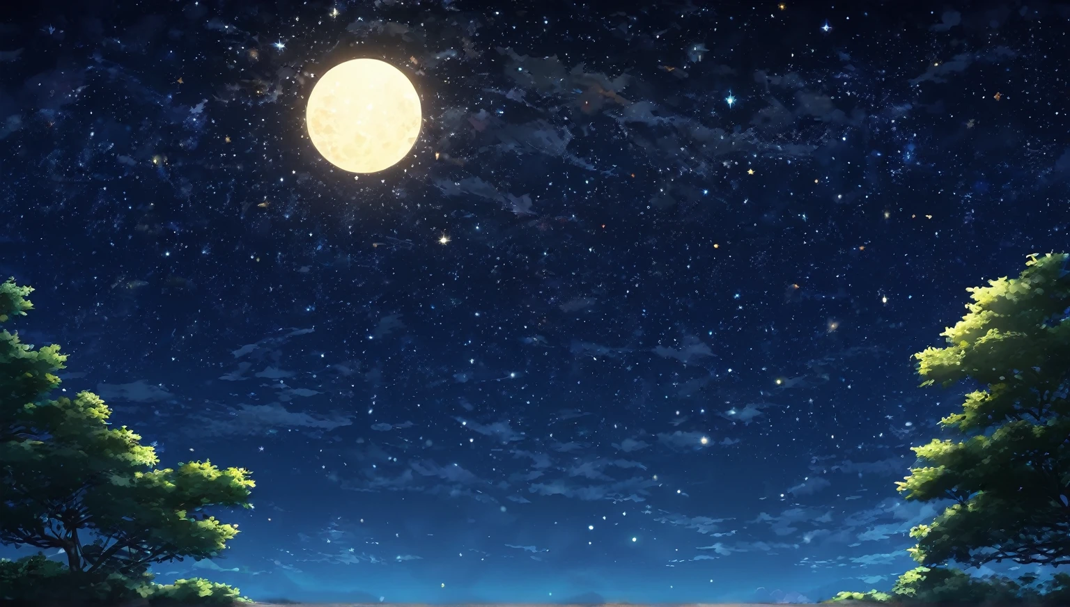 summer night,dark light,starry sky,dark light,nobody,anime style,high quality