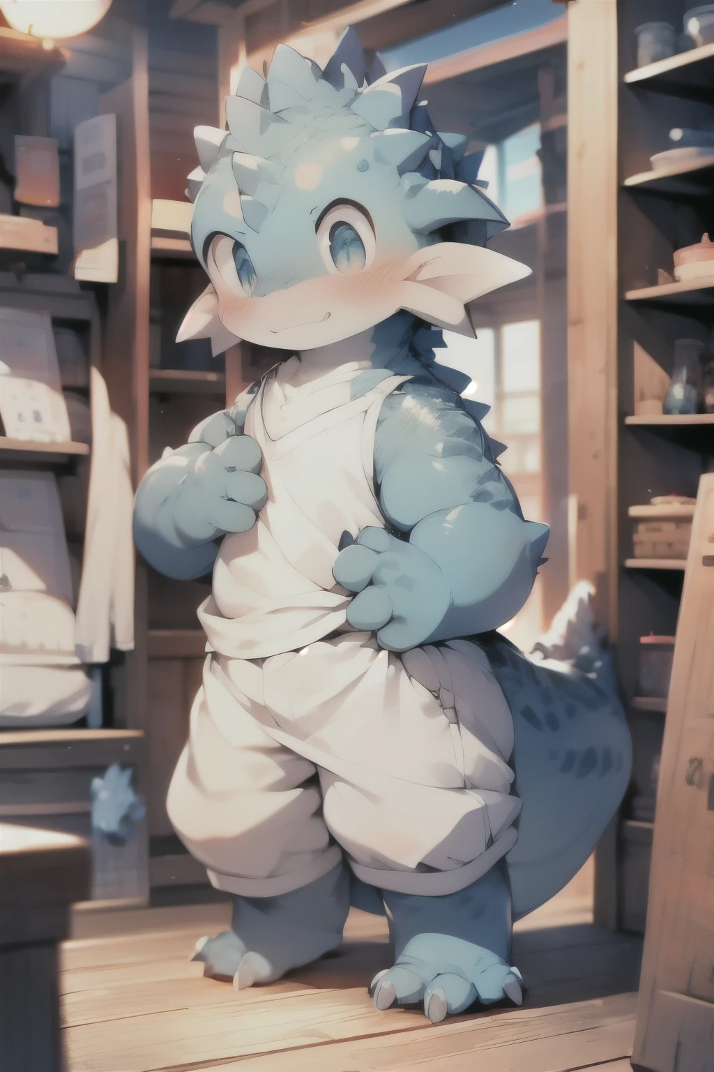 dragon, light blue scales,Q version, cute, Standing, Masterpiece, high resolution,8k,Detailed background,high quality,boy,(By Dagasi:1.1)