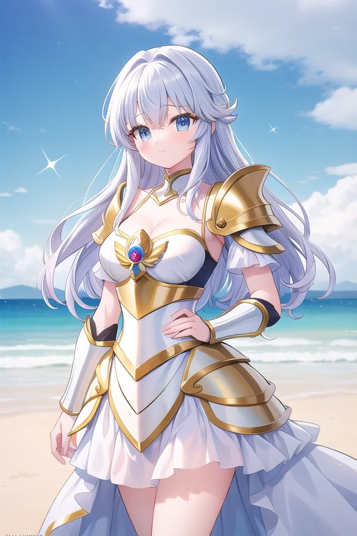 Une femme, 25 ans, manches, cheveux longs, cheveux multicolores, romantic smole, details, Saint Seiya, armure mythique, Saint Seiya Cosplay, Armure de chevalier, Scandinavie, hiver, Glacier, neige