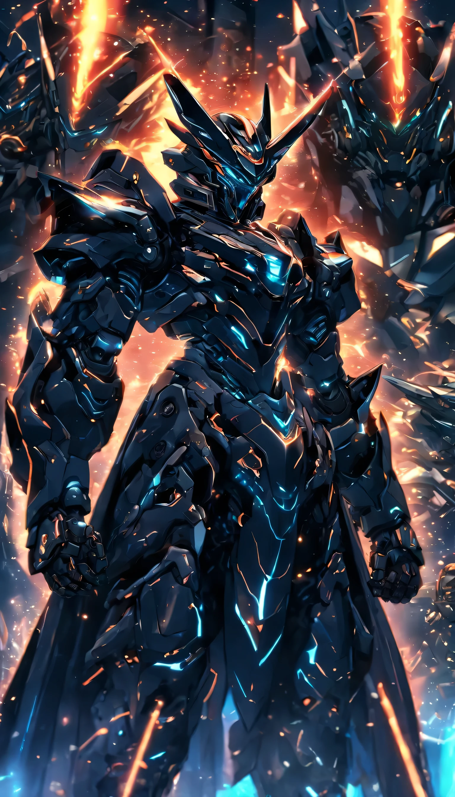 ((full body shot)),ultra realistic,shiny,reflective,bioluminic, galactic cybernetic mask,mecha,(assassin:1.2),((((cloak)))),sh4g0d,GlowingRunes_White,fullbody,cinemnatic,dark background,backlight,high contrast,an evil smirk, arm covered with tattoo, mecha armoured pants, 8 k octane render, game render, intricate artwork. octane render, trending on artstation hd, dan mumford. throwing energy in a fight (Dragon Guard ARM, GLOVES), (glod,Black), (MECHA CYBER SHINY ARMORED SUIT, A PAIR MECHANICAL ARMOR:1.4), motion blur, ground destroyed. landscape view