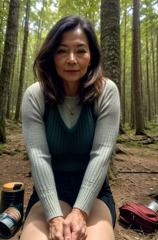 1 Mature Asian Woman((Upper Bodyの自撮り, Happy)), masterpiece, highest quality, Very detailed,, alone、, Outdoor, (night), Mountainous Regions, nature, (star, moon) Hilarious, Happy, Backpack, sleeping bag, Camping stove, Water bottle, Mountain boots, Gloves, sweater, Have, flashlight, forest、, rock, river, forest, cigarette, Shadow, Contrast, sunny, Analog Style (View your viewers:1.2) (Skin Texture) (Film Grain:1.3), (Warm shades, Warm Tones)
:1.2), Close-up, Cinematic light, Side light, Ultra-high resolution, best Shadow, .born, Upper Body
