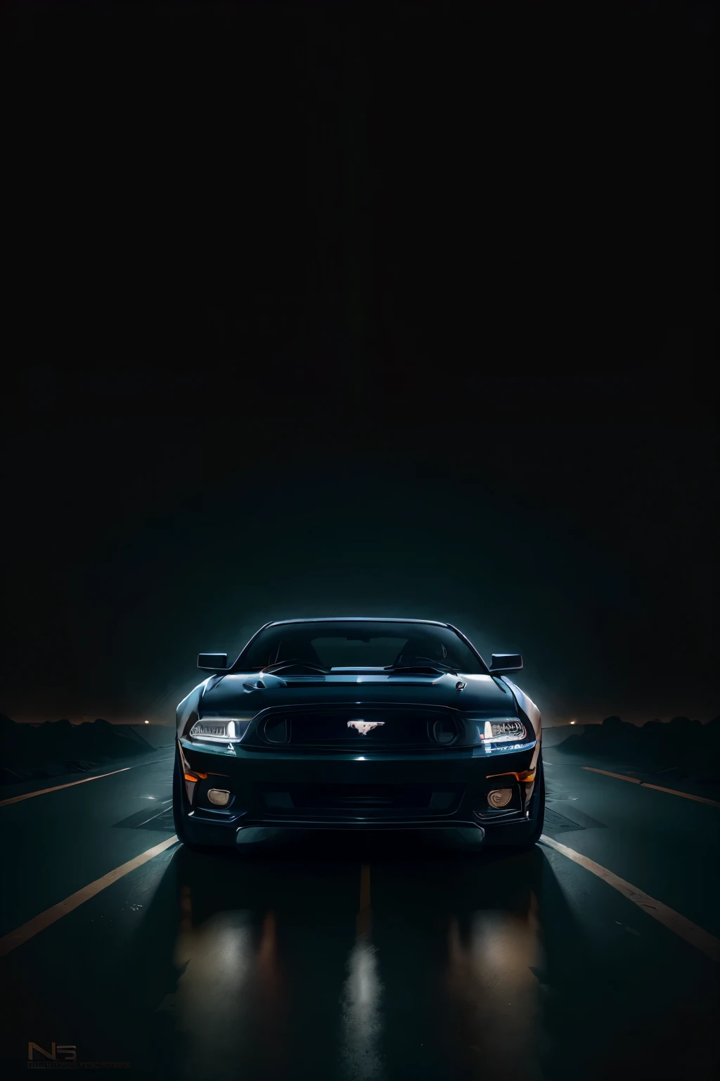 A sleek and menacing 2013 Mustang GT in its black color scheme, adorned with black tinted wheels, exudes an aura of murdered out style against a high spec spring background. The image is rendered in hyper realistic, super detailed quality, with brilliant lights reflecting off the polished bodywork, making it an impeccable tmasterpiece in 8K, ultrahigh definition.