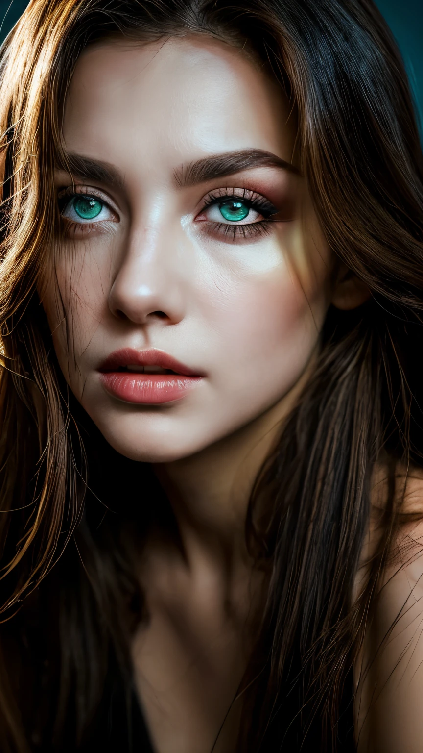 (highres,masterpiece:1.2),(realistic:1.37),(best quality, highres, ultra-detailed, realistic), mesmerizing cyberpunk dark fantasy, Medusa in all her sinister beauty, with six serpent arms gracefully intertwined. (Her radiant eyes:1.6), hypnotic and piercing, capture the essence of a demonic queen. The details of her face, meticulously crafted, reveal every delicate scale and unique pattern. The atmosphere surrounding her is filled with an otherworldly aura, bathed in a mix of neon lights and shadows. The backdrop resembles a movie scene, with hints of an ominous underworld. This portrait presents a close-up shot, focusing on the captivating visage of the goddess, portraying her as a captivating and formidable presence in the realms of darkness, the most beautiful face in the universe, erotic face, sensual face,(NSFW:1.3)high nose, dreamy blue eyes,