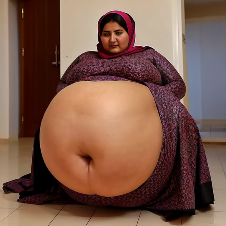 Extremely Hyperpregnant Afghan women with huge belly  wearing a dress