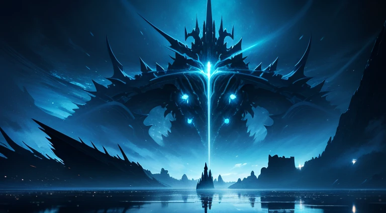 2.5D anime illustration,Dark fantasy concept art,midnight,null,Trident,reflector,Bright colors,level,Bioluminescence,The complex underwater world,Dreamlike realism,AP Photos Architecture and Landscape,Complex surface details