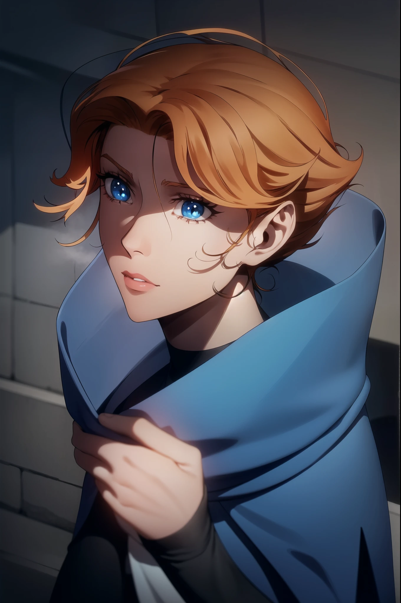 sypha, sypha, short hair, blue eyes, orange hair,
BREAK cape, blue cape,
BREAK looking at viewer, full body,
BREAK outdoors,
BREAK (masterpiece:1.2), best quality, high resolution, unity 8k wallpaper, (illustration:0.8), (beautiful detailed eyes:1.6), extremely detailed face, perfect lighting, extremely detailed CG, (perfect hands, perfect anatomy),