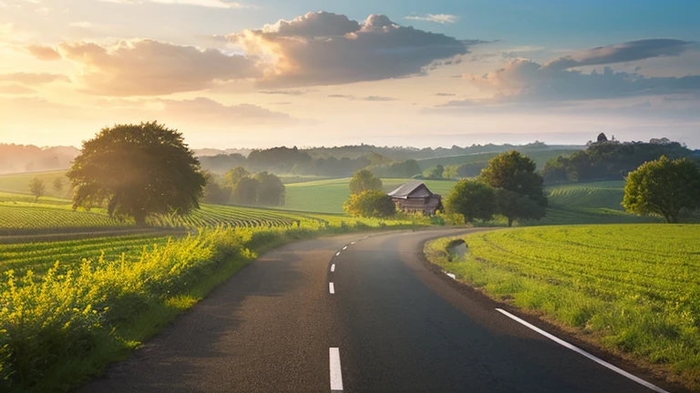 「Morning countryside」 prompt: Morning countrysideの風景を描く。