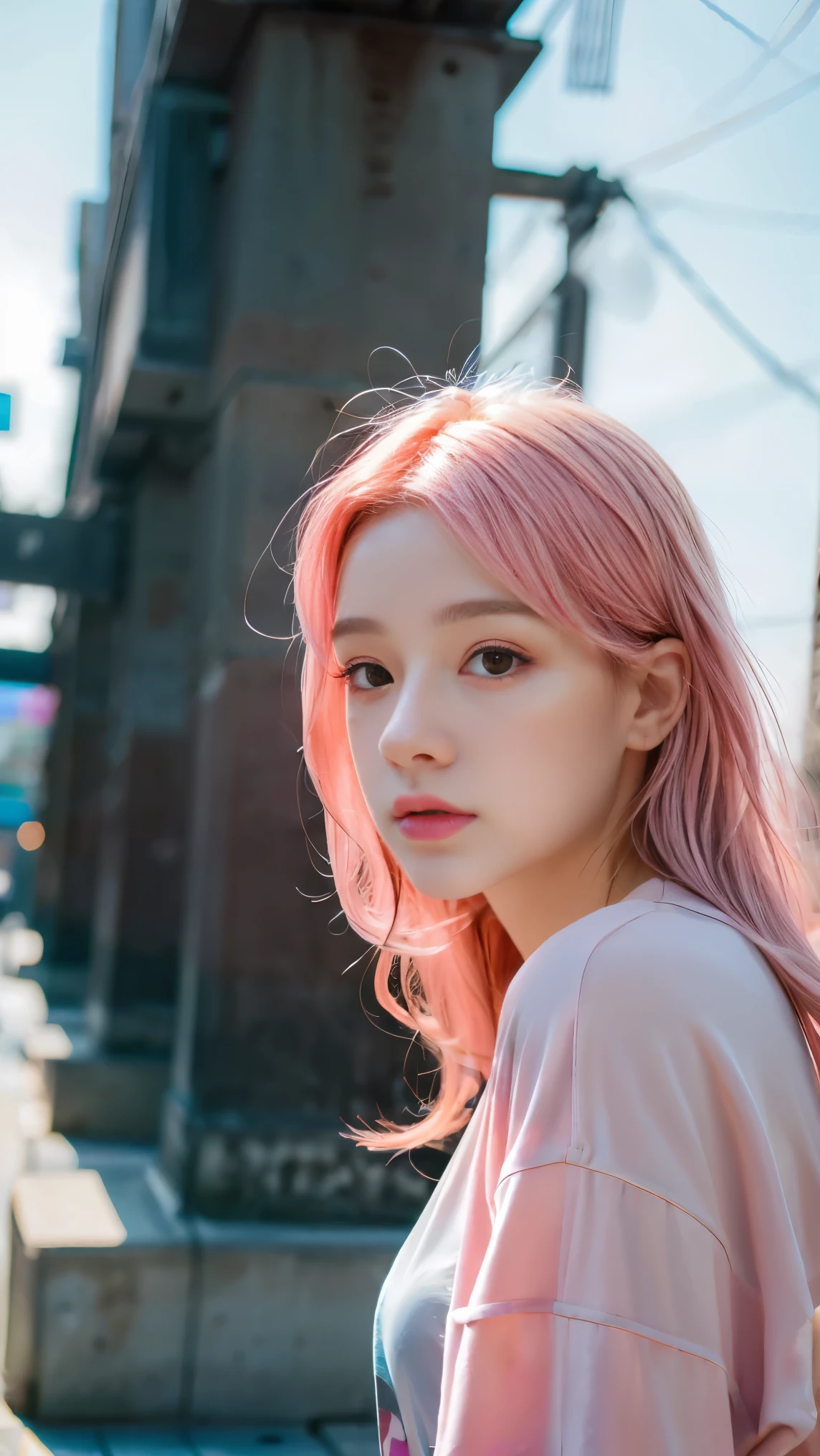 highest quality, Masterpieces, High resolution, One girl, Super beautiful face, Very beautiful eyes, Very beautiful pink hair,Trendy clothing,Expose your shoulders