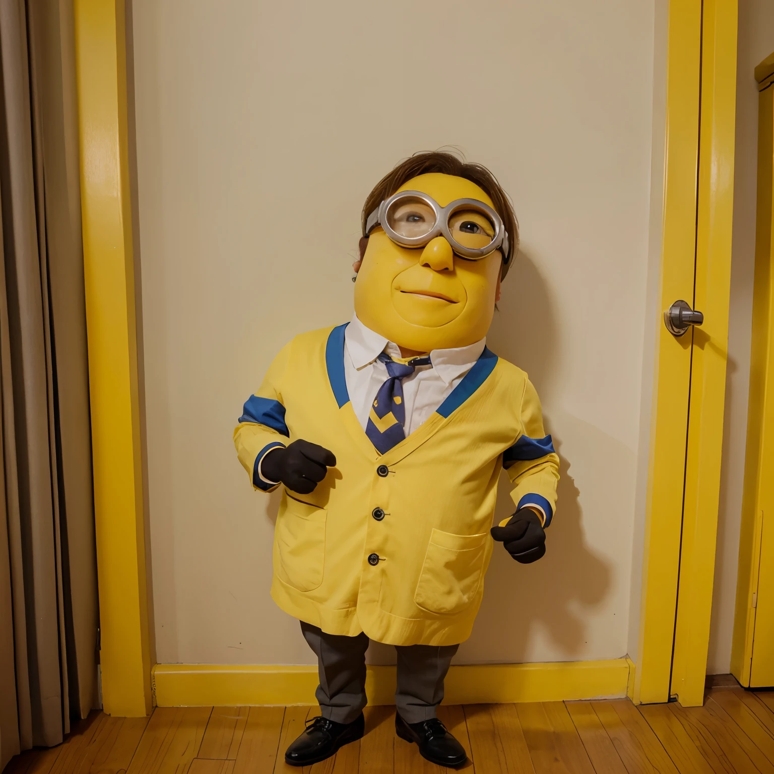 Un minion amarillo de la pelicula mi villano favorito usando traje y corbata