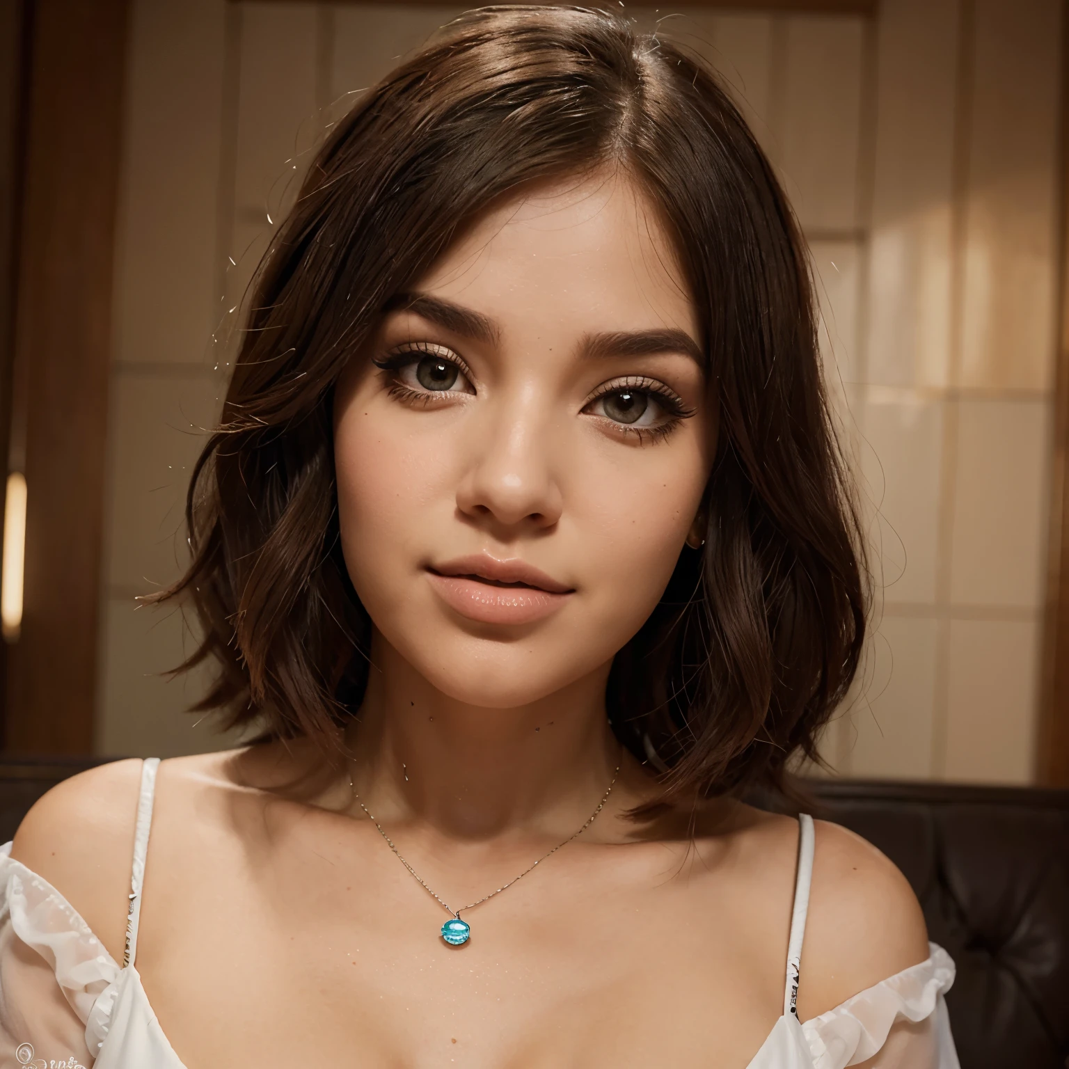 "Crie uma imagem inspirada nos desenhos da Pixar de uma mulher grande, com cabelo liso que cai em cascata pelos ombros, uma boca generosa e expressiva, charming eyes adorned by thick lashes that enhance your captivating look."