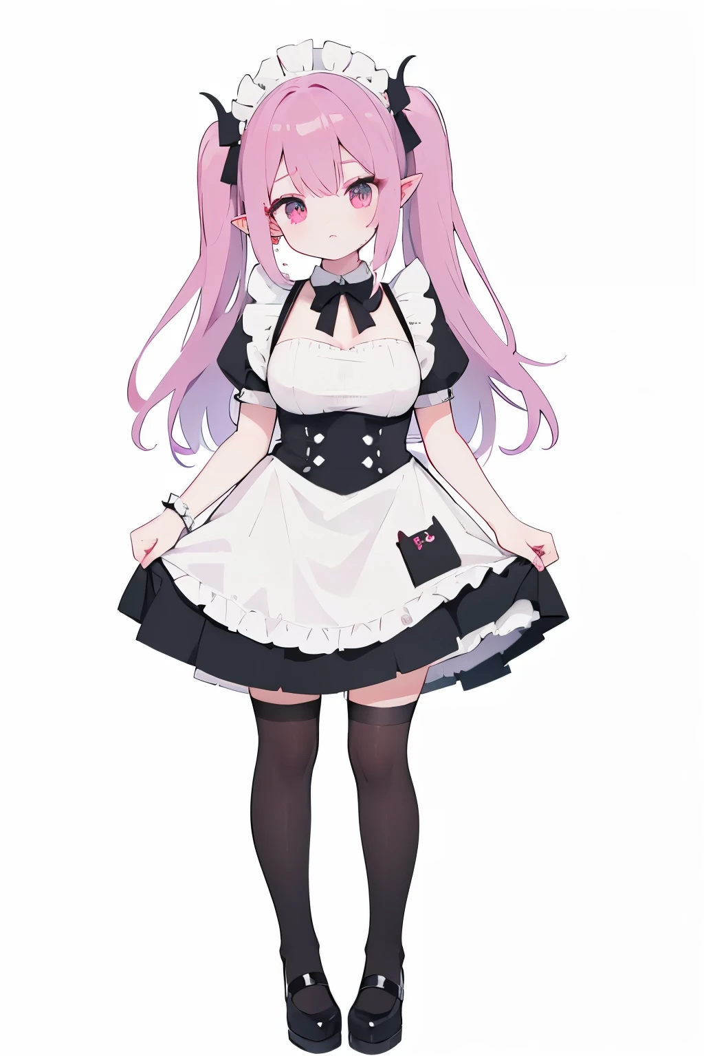 adult succubus maid waitress big full body standing on feet white background tight dress