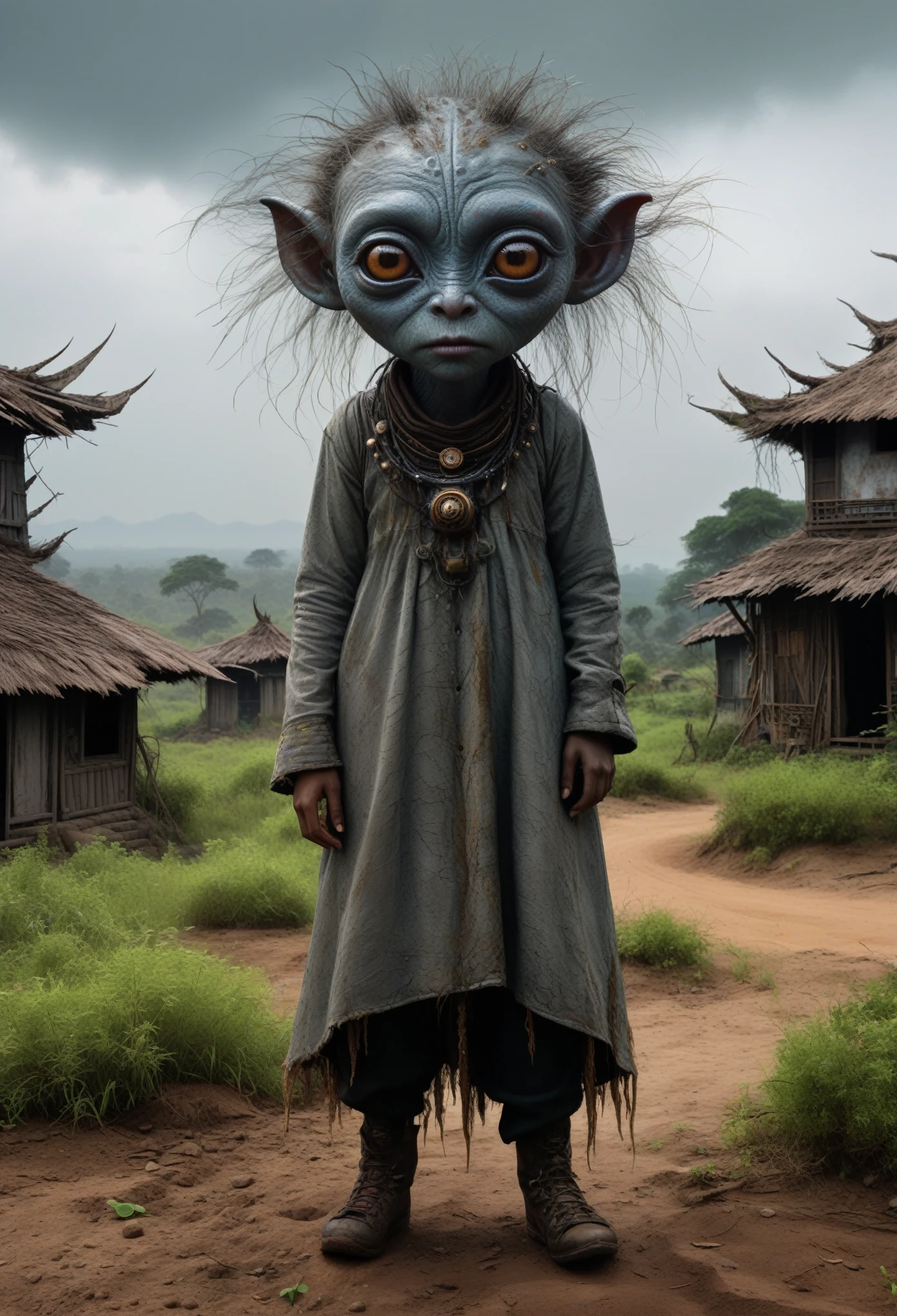 full-body-shot,Very tall , britain pregnant,Cinematic,natural skin textures, hyper realisitic, hyper detailed,Extremely detailed,High contrast,Realistic,Iridescent goblin, back view,full body length,evil ghost,Hobgoblin,pretty face,intricate details,realistic humid skin,extremely intricate details,anatomically correct, eyes extremely detailed, high detailed eyes,High contrast,Ultra HD,Retina,HDR,photo,photorealism,Masterpiece, natural skin textures, hyper realism,hyper detailed,High contrast,(HDR:1.4),Realism,Ultra Detailed,irina yermolova, close full body shot,16K resolution,RAW, Nikon Z9,Paul Zizka,full body length,Quartz hobgoblin,native irish,pretty face,eyebrow up,full body shot,ominous landscape,niobium gray atmosphere,by art Simon Stalenhag,Nicola Samori,(((Wangechi Mutu))),prime colors,urban,extremely detailed,masterpiece,intricate details,faded,eyes extremely detailed, high detailed eyes,4k resolution,RAW, Nikon Z9,scary village,stalker,Bagan of Myanmar,islands levitating above ground