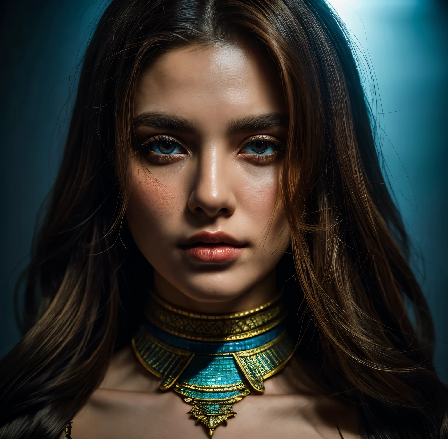 (highres,masterpiece:1.2),(realistic:1.37),(best quality, highres, ultra-detailed, realistic), mesmerizing cyberpunk dark fantasy, Medusa in all her sinister beauty, with six serpent arms gracefully intertwined. (Her radiant eyes:1.6), hypnotic and piercing, capture the essence of a demonic queen. The details of her face, meticulously crafted, reveal every delicate scale and unique pattern. The atmosphere surrounding her is filled with an otherworldly aura, bathed in a mix of neon lights and shadows. The backdrop resembles a movie scene, with hints of an ominous underworld. This portrait presents a close-up shot, focusing on the captivating visage of the goddess, portraying her as a captivating and formidable presence in the realms of darkness, the most beautiful face in the universe, erotic face, sensual face,(NSFW:1.3), Delicate, jewel-encrusted Egyptian breastplate