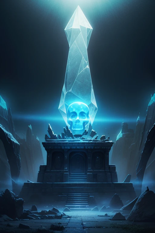 Delicate crystal skull,Glowing ethereal aura,Hidden Relics,Light spotlights,Mysterious atmosphere,Jagged edges,Translucent details,Refracted Light,Ancient carving,Dark and weird,magical artifacts,Flickering Light,Mysterious atmosphere,Thick fog,Swirling fog,Holographic projection,Secret Passage,Mysterious symbols,Crumbling building,dilapidated pillars,flash,Ominous shadow,Ancient legend,Secrets of the past,Dark Secrets Revealed,Curiosity and intrigue,myth energy,Ancient mystery,Extraordinary beauty,Echoes of Whispers,Adventure exploration,archaeological find,sacred treasure,Hidden rooms,Anc