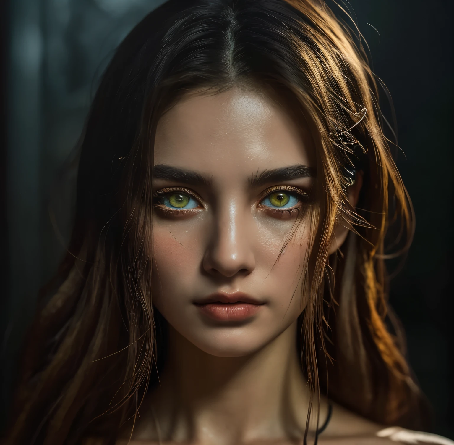 (highres,masterpiece:1.2),(realistic:1.37),(best quality, highres, ultra-detailed, realistic), mesmerizing cyberpunk dark fantasy, Medusa in all her sinister beauty, with six serpent arms gracefully intertwined. (Her radiant eyes:1.6), hypnotic and piercing, capture the essence of a demonic queen. The details of her face, meticulously crafted, reveal every delicate scale and unique pattern. The atmosphere surrounding her is filled with an otherworldly aura, bathed in a mix of neon lights and shadows. The backdrop resembles a movie scene, with hints of an ominous underworld. This portrait presents a close-up shot, focusing on the captivating visage of the goddess, portraying her as a captivating and formidable presence in the realms of darkness, the most beautiful face in the universe, erotic face, sensual face,（NSFW:1.3）