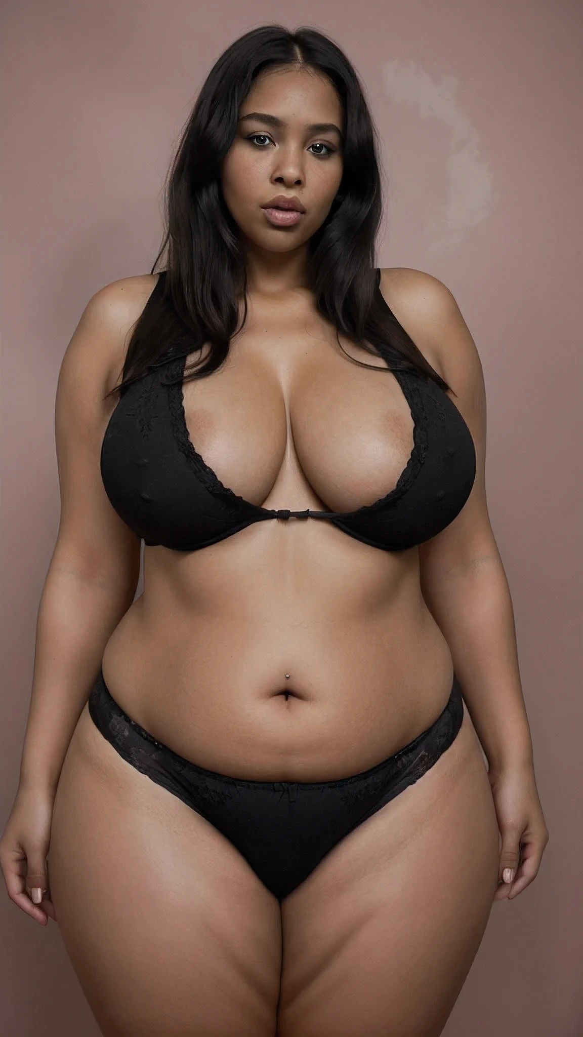 Black, bbw body, no bra, big hips, panties, 30 years old, seductive look, high resolution, art.