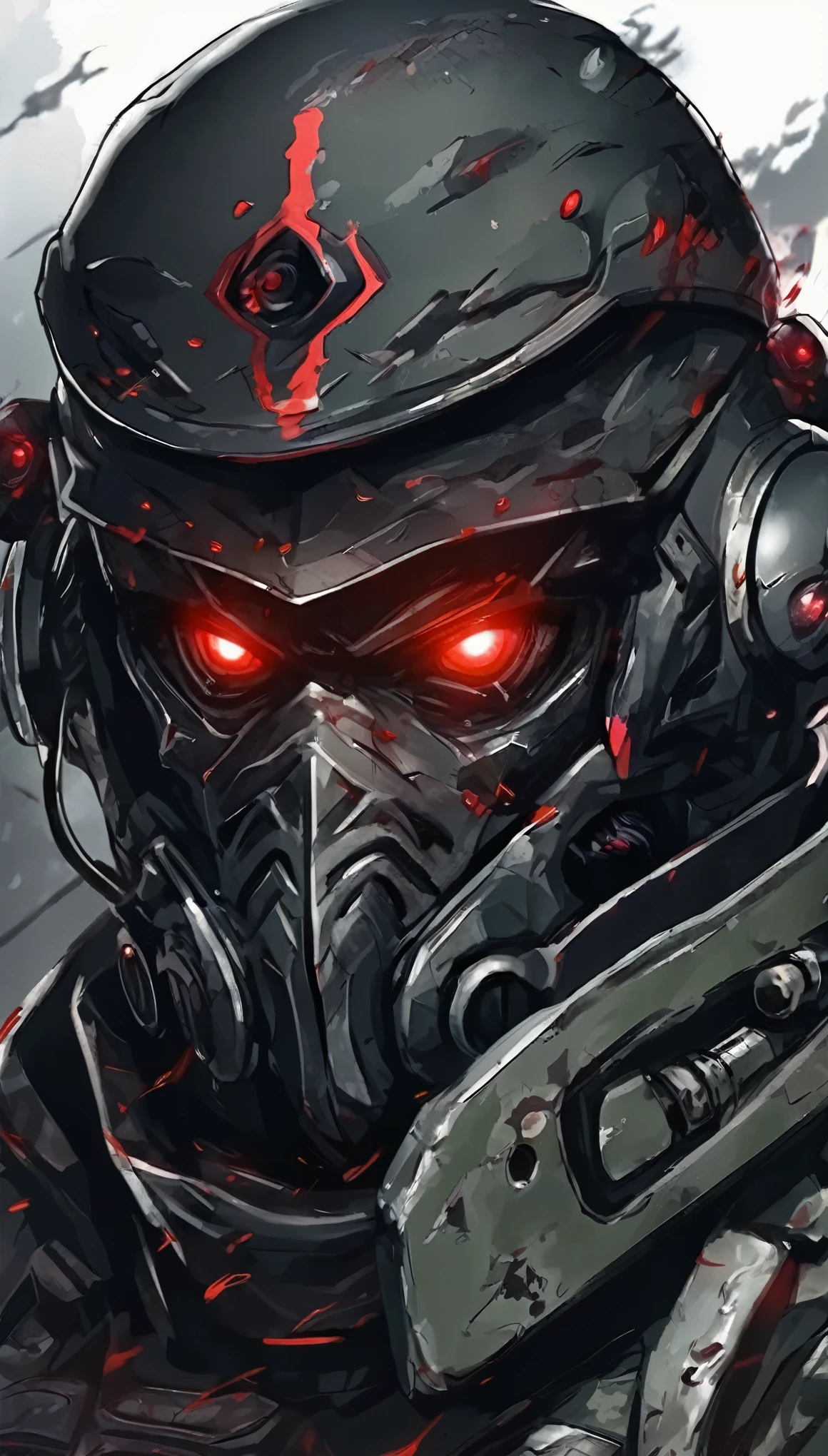 Portrait of a Soldier Monster, with Dark Aura and red eyes, two eyes, dark aura, no weapons.
