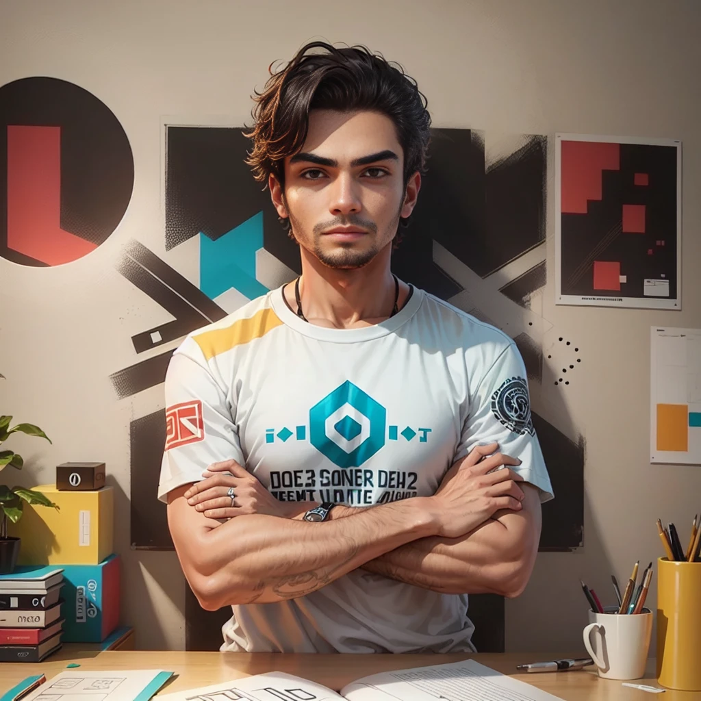 hay un hombre parado frente a un escritorio con un libro, Antón Fadeev 8k, Retrato en medio de la foto., Renderizado de retratos en 8k, epic game portrait, ross tran 8k, apex legends portrait, retrato de alta calidad, 8k octae renderizar foto, usando ropa de netrunner, Foto publicitaria de 8k octan., foto de retrato, Artista CG