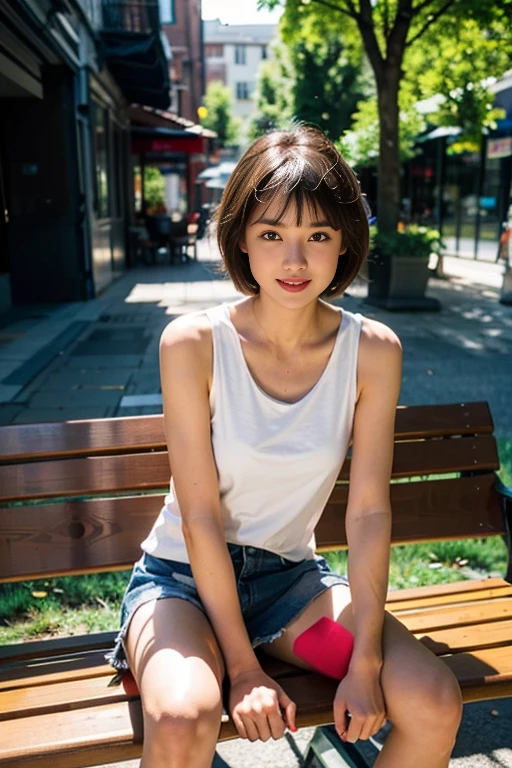 (8k, highest quality, masterpiece: 1.2), ultra detail, best quality, ultra high resolution, professional lighting, photon mapping, radiosity, physically based rendering, cinematic lighting, depth of field, focusing, sun rays, good composition, (bokeh: 1.2), 1 girl, (full body), smile, beautiful eyes, pose, brown hair, short hair, seashore, skirt, tank top, sitting on bench,open legs,white panties,nice legs,
Completed15%