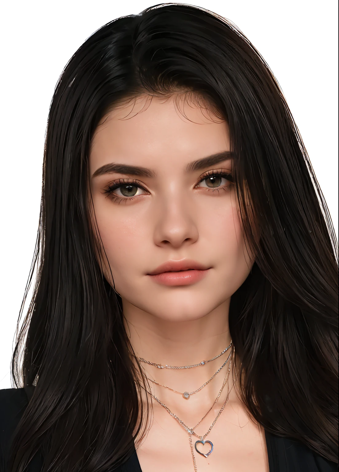 um close de uma mulher com cabelos longos usando um colar, avatar da segunda vida, inspirado em Dulah Marie Evans, inspirado em Sim Sa-jeong, inspirado em Emma Andijewska, arte digital. @mariomaniacdude, ovelha, adolescente hiperrealista, retrato estilizado h 0, rosto detalhado realista, rosto realista detalhado