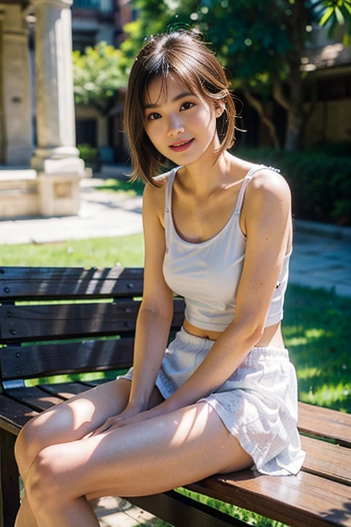 (8k, highest quality, masterpiece: 1.2), ultra detail, best quality, ultra high resolution, professional lighting, photon mapping, radiosity, physically based rendering, cinematic lighting, depth of field, focusing, sun rays, good composition, (bokeh: 1.2), 1 girl, (full body), smile, beautiful eyes, pose, brown hair, short hair, seashore, skirt, tank top, sitting on bench,open legs,white panties,nice legs,(((Thighs)))、
Completed15%