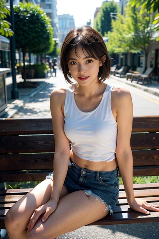 (8k, highest quality, masterpiece: 1.2), ultra detail, best quality, ultra high resolution, professional lighting, photon mapping, radiosity, physically based rendering, cinematic lighting, depth of field, focusing, sun rays, good composition, (bokeh: 1.2), 1 girl, (full body), smile, beautiful eyes, pose, brown hair, short hair, seashore, skirt, tank top, sitting on bench,open legs,white panties,nice legs,(((Thighs)))、
Completed15%