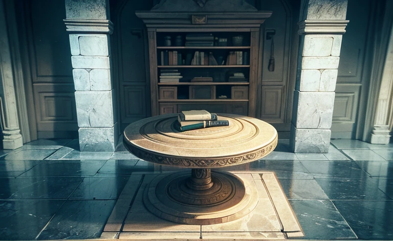 （Ancient underground style：1）There are secret rooms in ancient tombs，There is a stone table in the middle，Above the stone table is a book floating，glowing