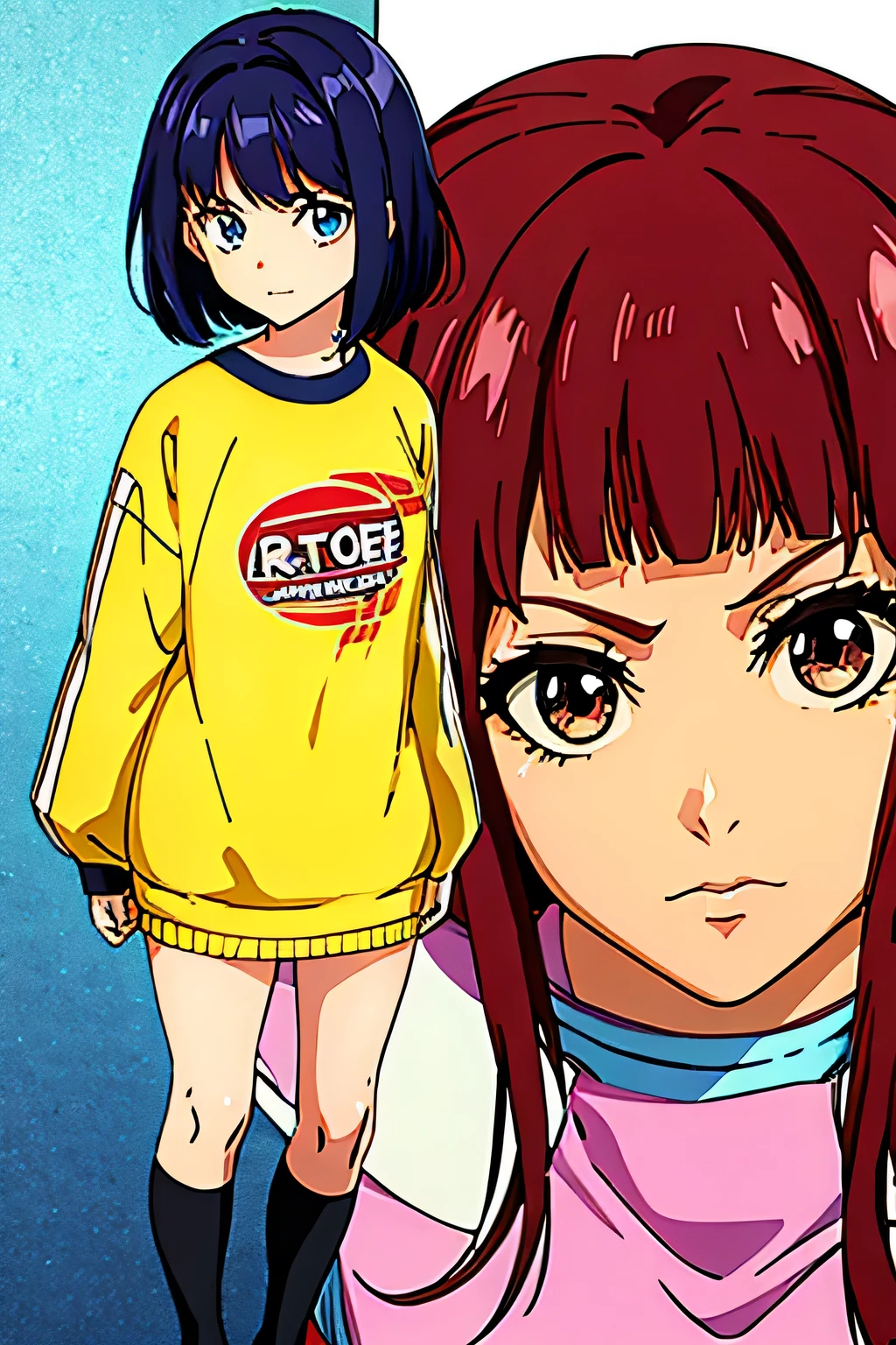 13 year old girl from a shonen anime,retro clothes