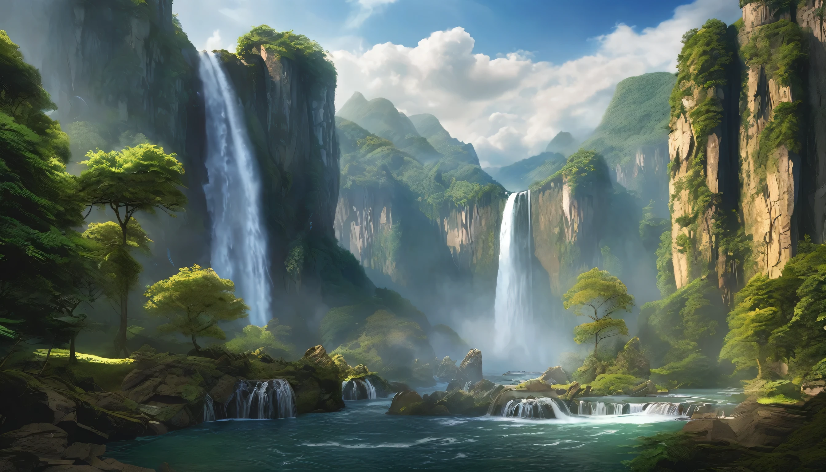 The breathtaking views of towering cliffs overlooking the majestic waterfalls、At the top is some arched stone、Captured in stunning matte paintings in incredible 8K resolution。This vertical wallpaper masterpiece is、The grandeur of nature is beautifully depicted with every brushstroke.、Transporting you to a world of wonder and awe。Immerse yourself in the intricate detail of this realistic fantasy rendering、It's a digital painting meticulously created in the highest possible resolution - 8K.。The level of detail and depth in this piece is unparalleled.、It showcases the skill and talent of artist Jessica Rossier.。Immerse yourself in the beauty of this 4K rendered matte painting、Every element comes to life with unparalleled realism。When you step into the third dimension、