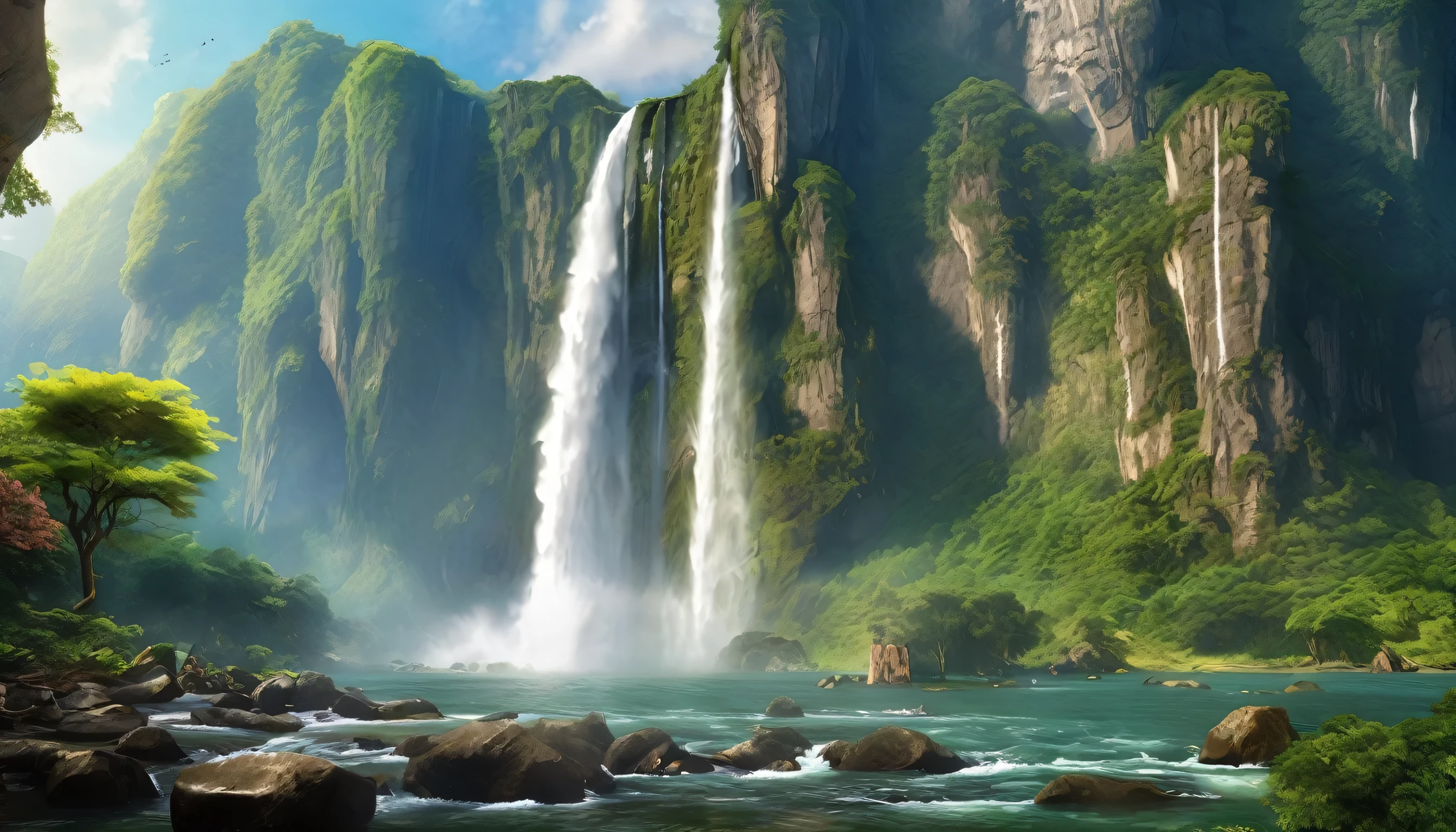 The breathtaking views of towering cliffs overlooking the majestic waterfalls、At the top is some arched stone、Captured in stunning matte paintings in incredible 8K resolution。This vertical wallpaper masterpiece is、The grandeur of nature is beautifully depicted with every brushstroke.、Transporting you to a world of wonder and awe。Immerse yourself in the intricate detail of this realistic fantasy rendering、It&#39;s a digital painting meticulously created in the highest possible resolution - 8K.。The level of detail and depth in this piece is unparalleled.、It showcases the skill and talent of artist Jessica Rossier.。Immerse yourself in the beauty of this 4K rendered matte painting、Every element comes to life with unparalleled realism。When you step into the third dimension、