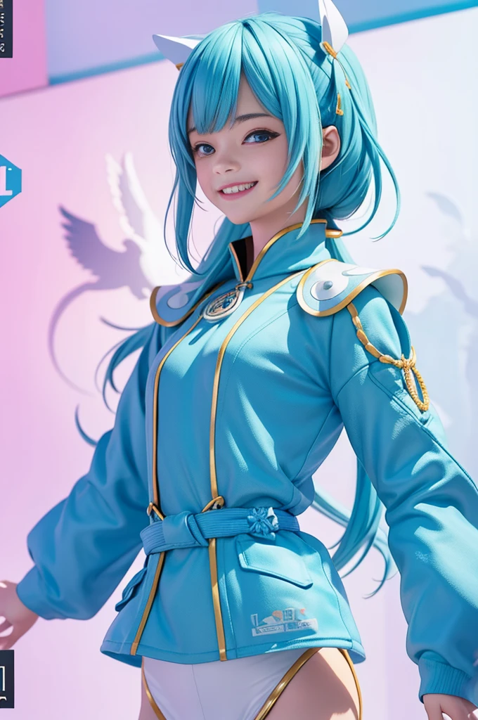 number, Digital illustration, Extreme details, number艺术, 4K, Ultra HD,analyzer、Supporting women、Cute smiling girl、Excellent brain、Small chest、fit、Blue body、Cheerful personality、