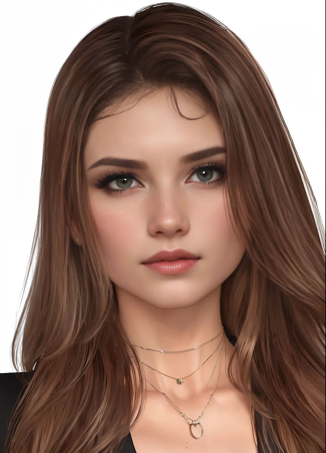 um close de uma mulher com cabelos longos usando um colar, inspirado em Dulah Marie Evans, avatar da segunda vida, inspirado em Sim Sa-jeong, inspirado em Emma Andijewska, rosto detalhado realista, rosto realista detalhado, adolescente hiperrealista, pose de perfil glamouroso, retrato estilizado h 0, rosto realmente detalhado