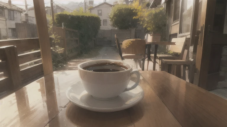 a table with a cup of coffee on top, very relaxing, close to 7ma chanela, a sunny afternoon, lofi, very cozy place, very close up