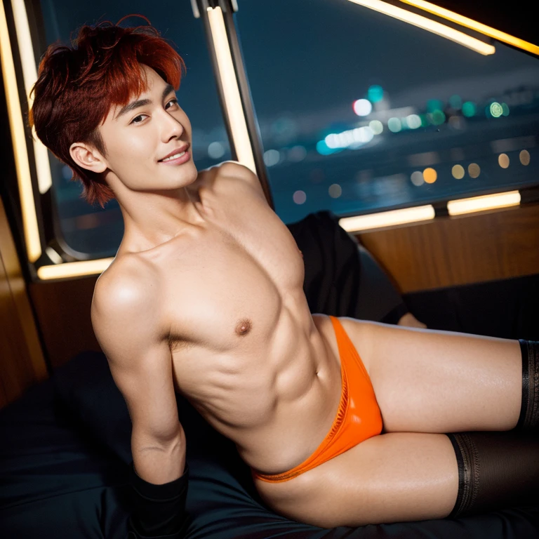 man:1.5,1 man,thief man,(((1man))),((man with stylish short hair)),
(((1male,man:1.5,handsome man,male,male gender:1.5,male focus))),macho man,
((short red hair,detailed hair,highly detailed hair,red hair,dyed interior hair,colored inner hair)),(((lustrous skin:1.5,tanned skin,bright skin: 1.5,skin tanned,shiny skin,very shiny skin,shiny body,illuminated skin))),(((orange_eyes:1.2))),intricate eyes,beautiful detailed eyes,symmetrical eyes,((man chest)),handsome face,((muscular)),(((detailed face))),
alluring look,nsfw,
(((bare chest))),(super thigh latex micro thong), wet body. Full length shot(fls). , thick thighs , wide hips
(dynamic pose:1.0),solo focus,((evil smile,evil look)),(centered,scale to fit dimensions,Rule of thirds),
cyberpunk city by the ocean at night, with bright neon signs and dark stormy clouds and puddles, scenery:1.25,nighttime, starry night, cosmos,Very dark night that makes the neon lights stand out, very bright neon lights,nighttime, starry night, cosmos,
highres, sharp focus, (ultra detailed, extremely detailed), (photorealistic artwork:1.37),(extremely detailed CG unity 8k wallpaper),((synthwave background theme)),(((vibrant colors))),(intricate background),(masterpiece),(best quality), phat chest , super hot boy , sexy , handsome kpop idol looking , masculine. , bodybuilder , (wide hips , wide pelvis)