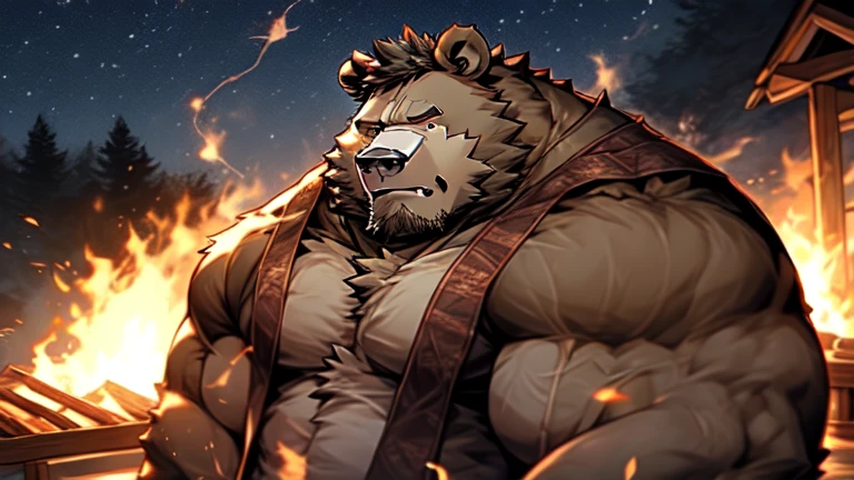 Beast from the movie Beauty and the Beast, superhero, hero, Nadaria, huge muscles, huge pecs, sculpted abs, huge pecs, exaggeratedly huge muscles. A furry brown hero whose presence inspires trust and respect.