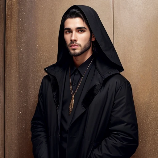 a handsome judaen man, with black clothes focus on face